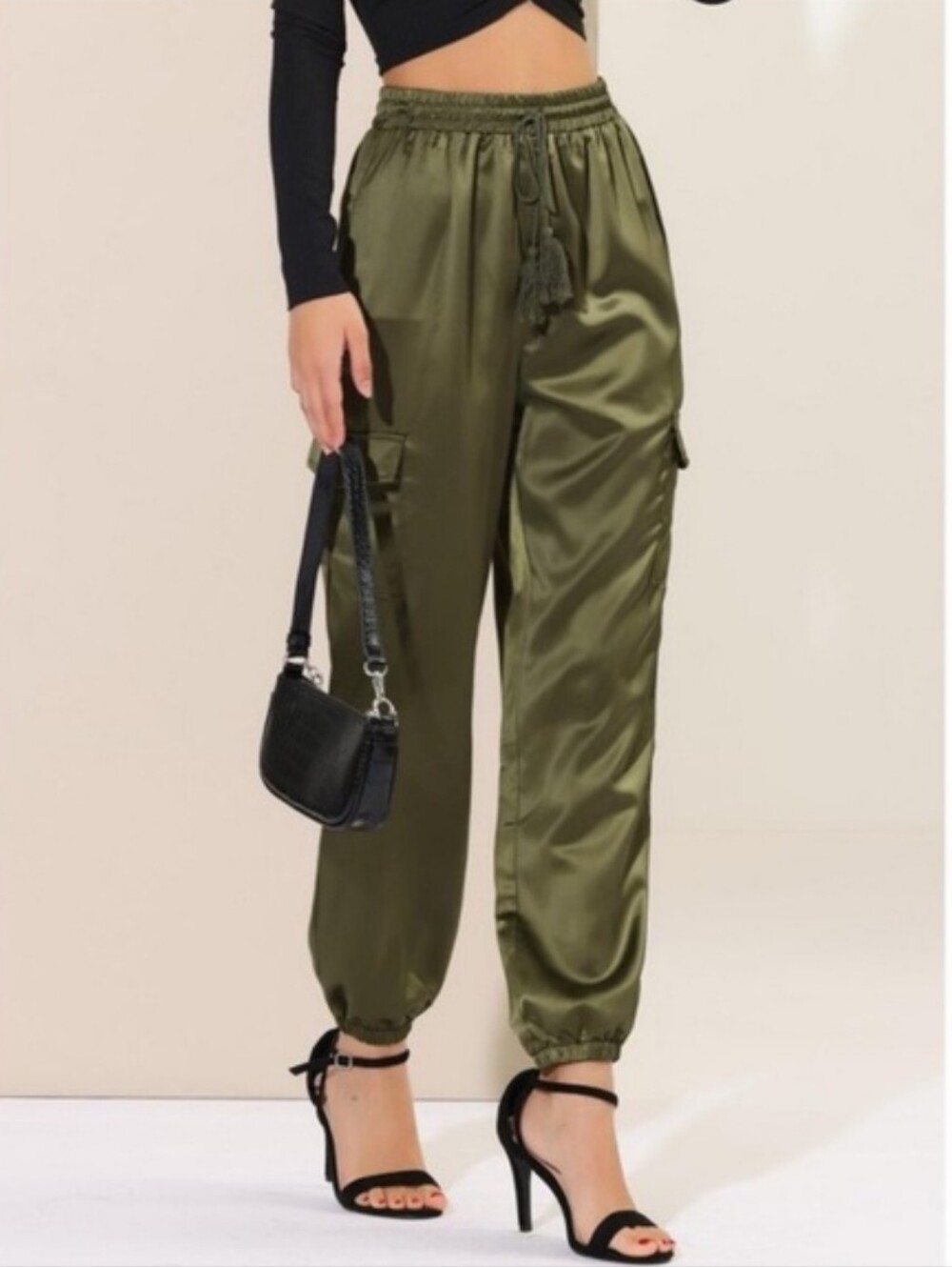 Allegra K Satin Green Joggers Sz Medium NWT